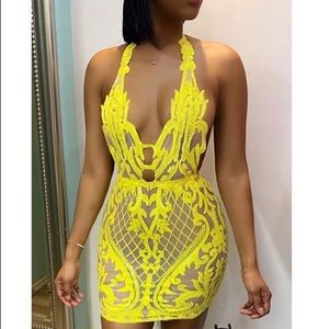 yellow embroidered dress